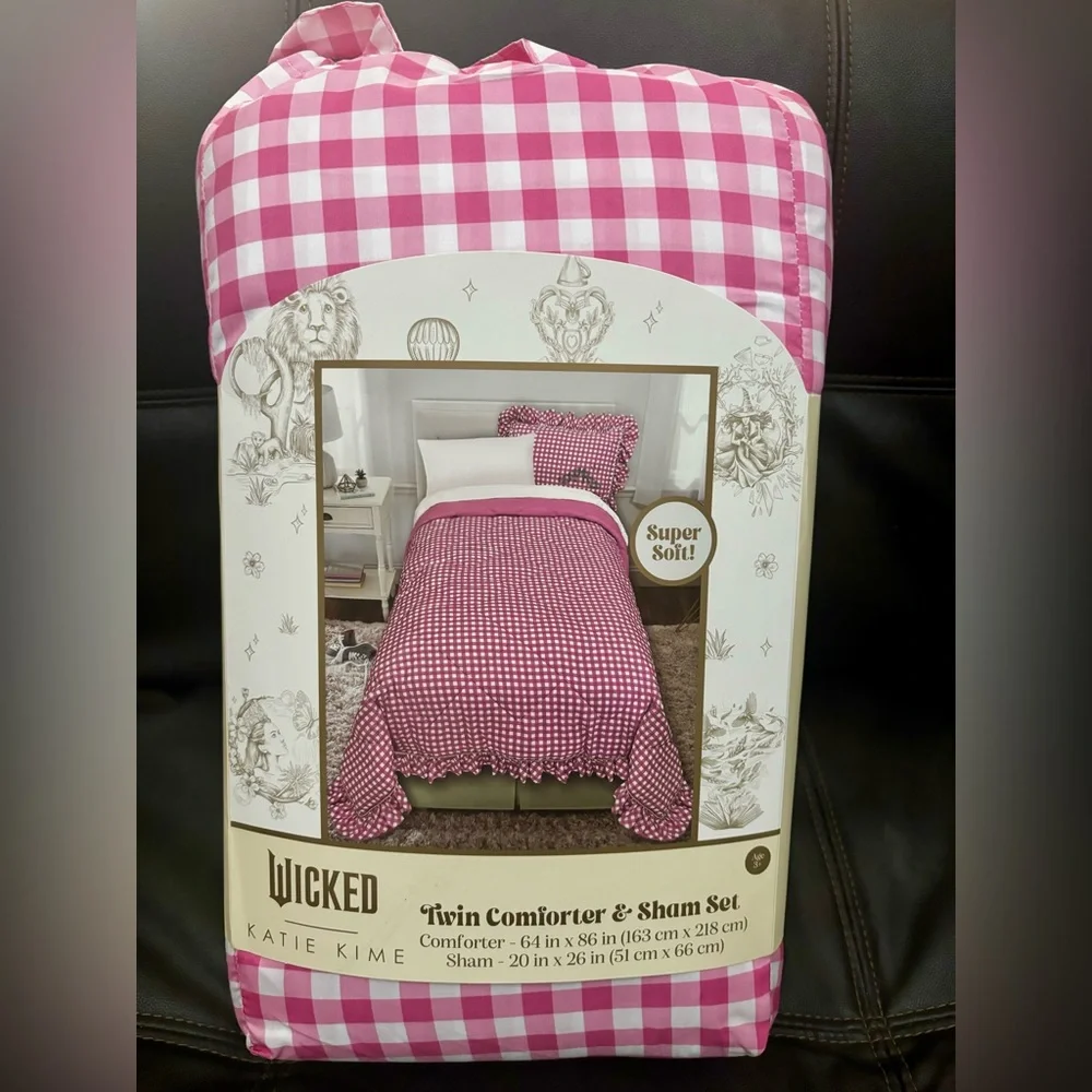 Katie Kime Wicked for Good Pink & White Gingham TWIN Size Comforter Set